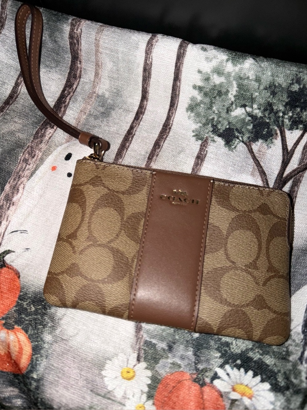 Coach Tan/Brown Signature Canvas Wristlet
